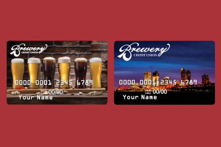 Mockups of Brewery Credit Union credit cards
