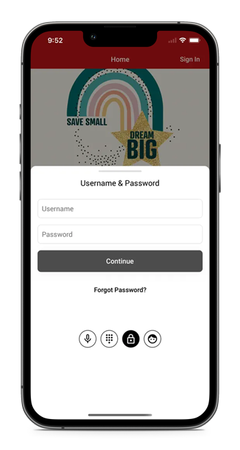 Mockup of user login on Brewery Credit Union mobile app
